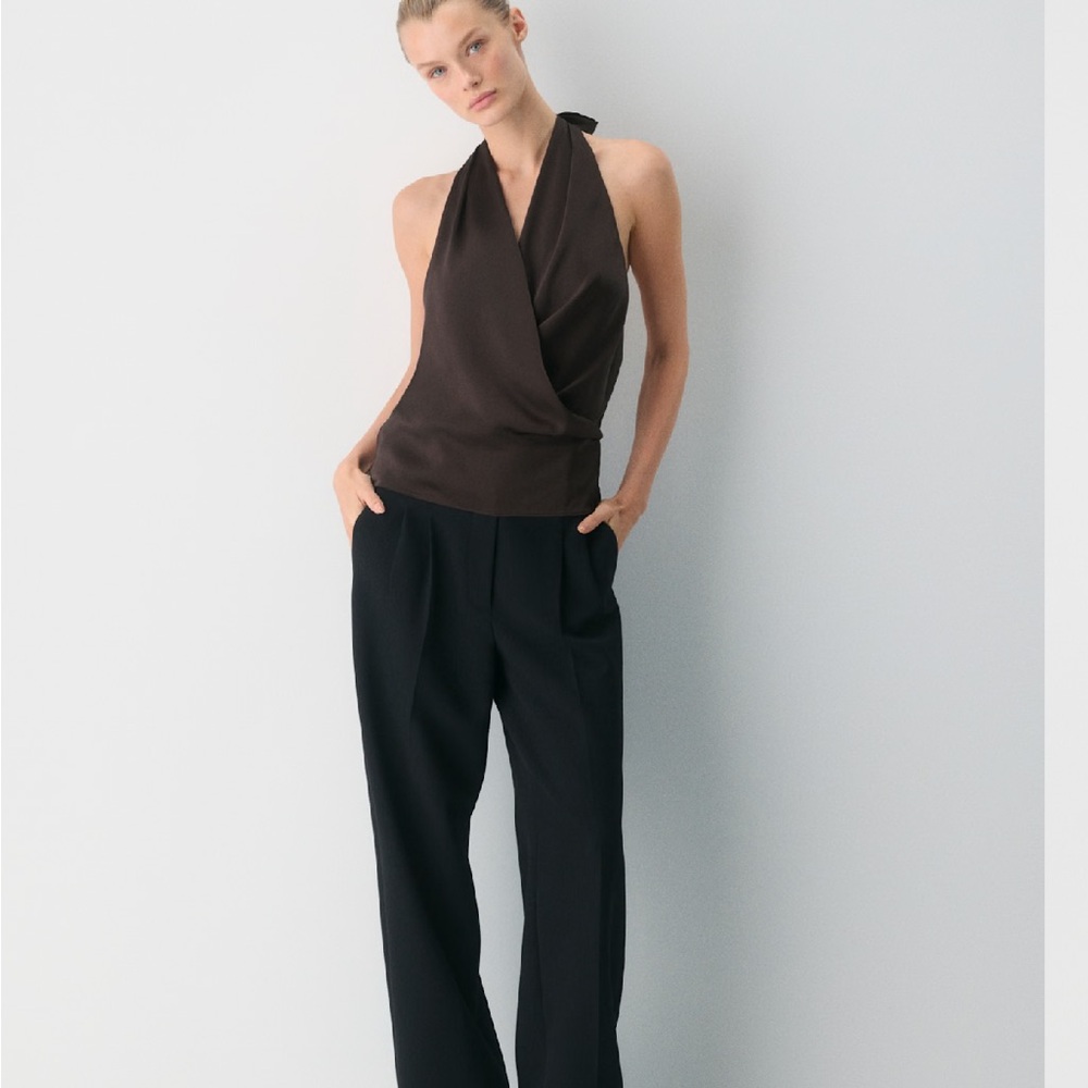 Aritzia Wilfred Martini Satin Halter Top in chocolate Brown